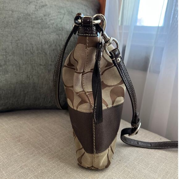 COACH Signature 2 Way‎ Shoulder Crossbody Bag Canvas Leather F13674 Brown - Picture 8 of 12